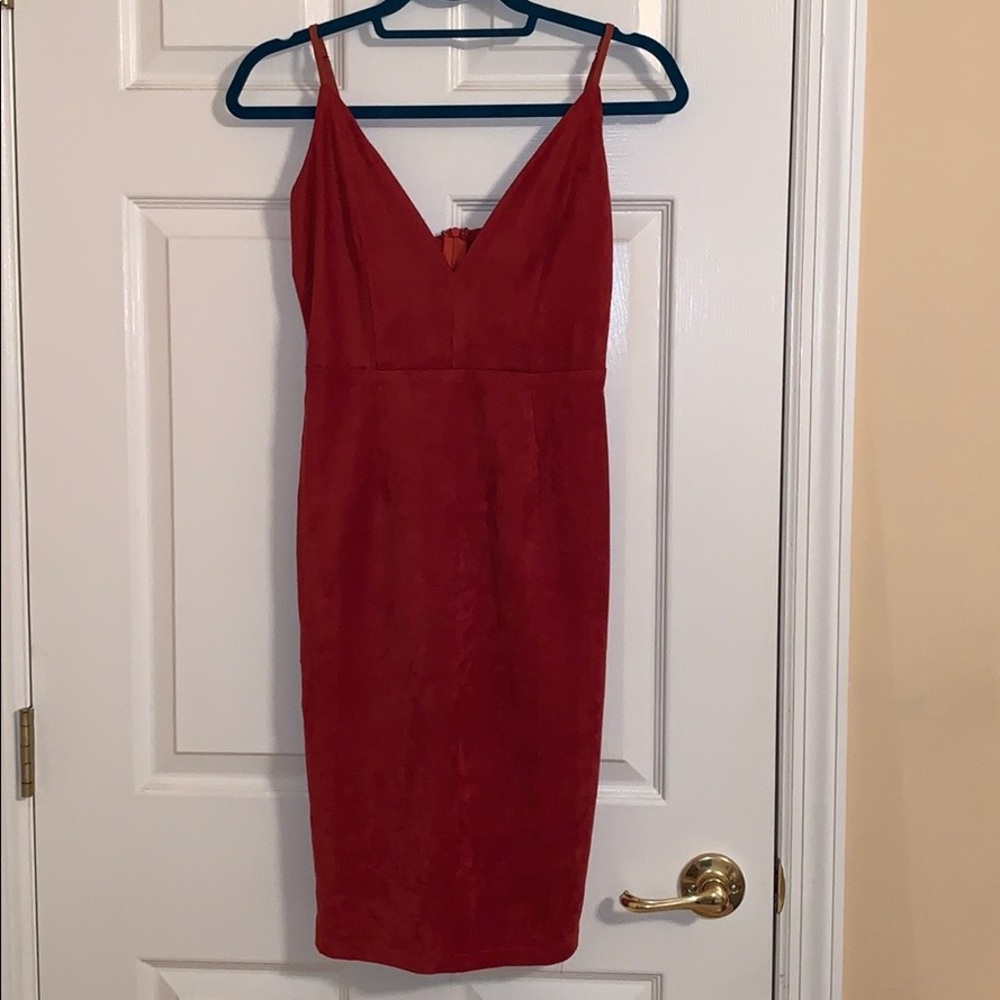 Suede Slit Back Bodycon Midi Dress
